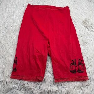 Vintage Vassarette Women's 6 Red Black Nylon Pettipants Bloomer Embroidered Cat